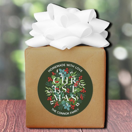 White CHRISTMAS Holly Berries Homemade Ronde Sticker
