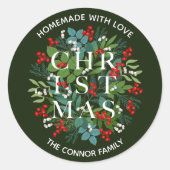 White CHRISTMAS Holly Berries Homemade Ronde Sticker (Voorkant)