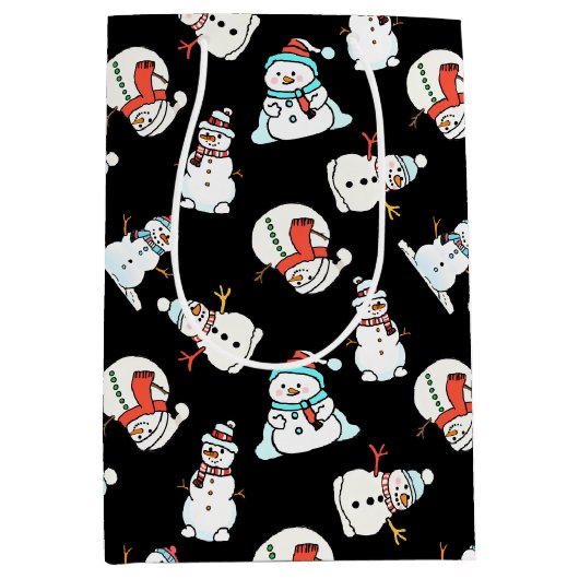 White Christmas Snowman | Black Medium Cadeauzakje (Voorkant)