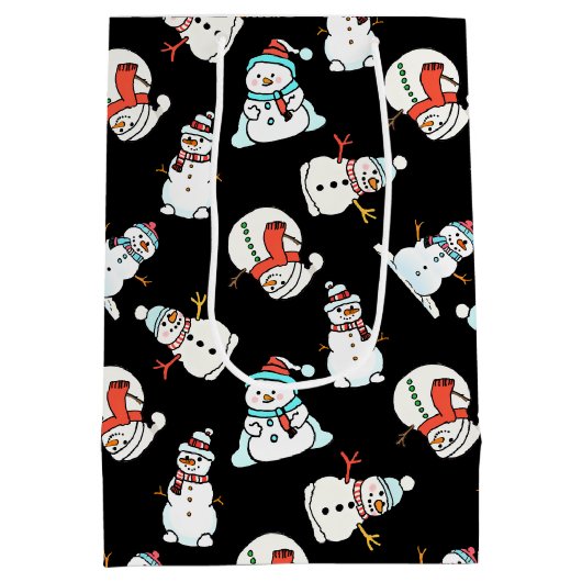 White Christmas Snowman | Black Medium Cadeauzakje (Achterkant)