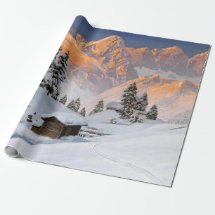 White Christmas Snowy Mountain Landschap Cadeaupapier