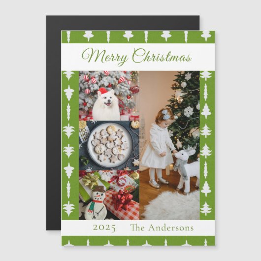 White Christmas Tree Photo Collage Magnetic Card (Voorkant / Achterkant)