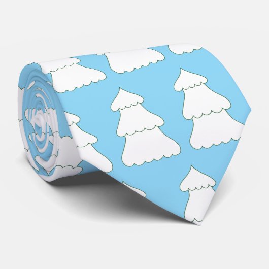 White Christmas Trees Outlined in Green, Blue Ties Stropdas (Opgerold)