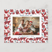 White Christmas Woodland Animals Folk Art Photo Feestdagenkaart (Voorkant)