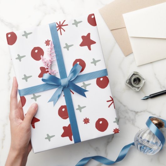 White Christmas Wrapping Paper with Red and Silver Cadeaupapier (Geschenken)