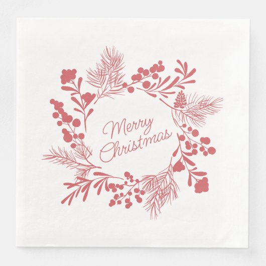 White Christmas Wreath Napkin – Holiday Table Deco Servet (Voorkant)