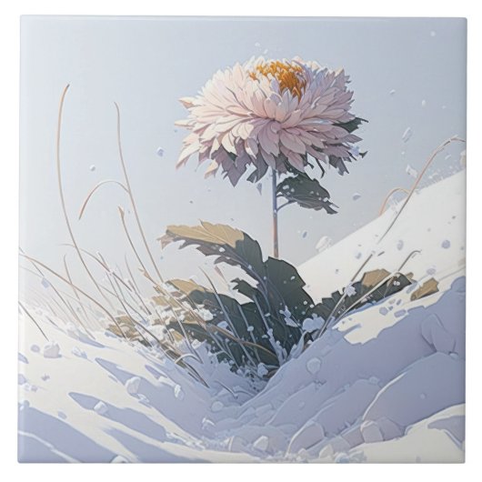 White Chrysanthemum Mountain Breaking Through Snow Tegeltje (Voorkant)