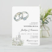 White church with ring Spanish Wedding Kaart (Staand voorkant)