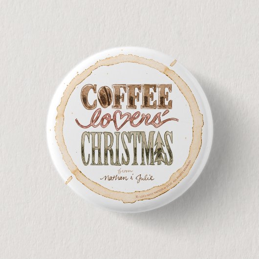 White Circle Coffee Lovers' kerstButton Ronde Button 3,2 Cm (Voorkant)