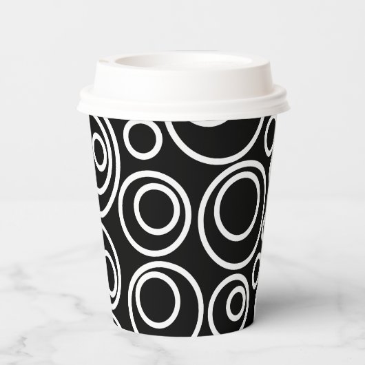 White Circles Design on Black Papieren Bekers (Achterkant)