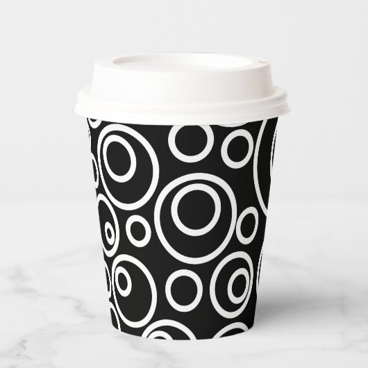 White Circles Design on Black Papieren Bekers (Voorkant)