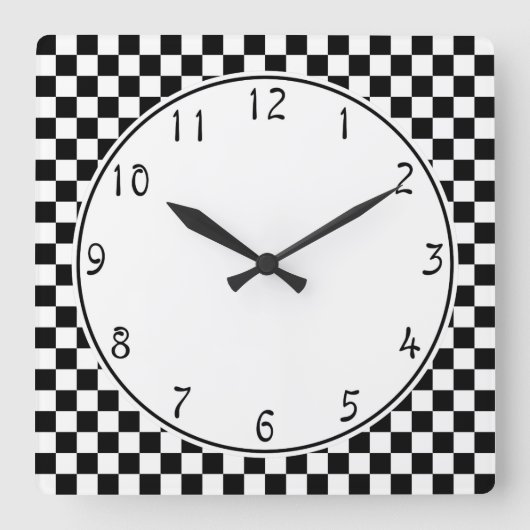 White cirkel Black Checkerboard patroon Vierkante Klok (Voorkant)