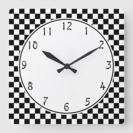 White cirkel Black Checkerboard patroon Vierkante Klok