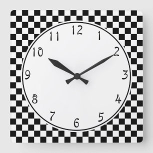 White cirkel Black Checkerboard patroon Vierkante Klok