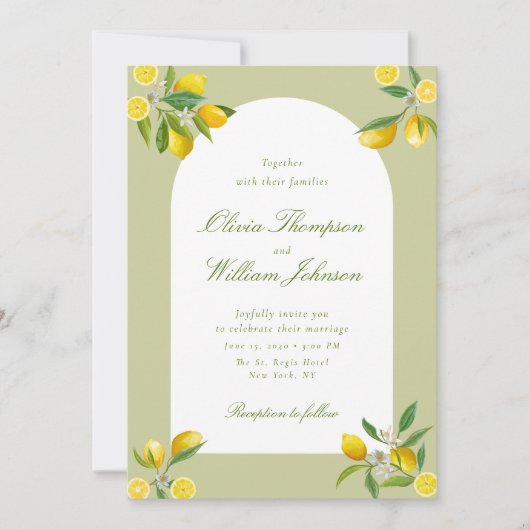 White Citrus Green Lemon Wedding Invitation Kaart (Voorkant)