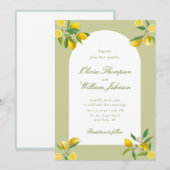 White Citrus Green Lemon Wedding Invitation Kaart (Voorkant / Achterkant)