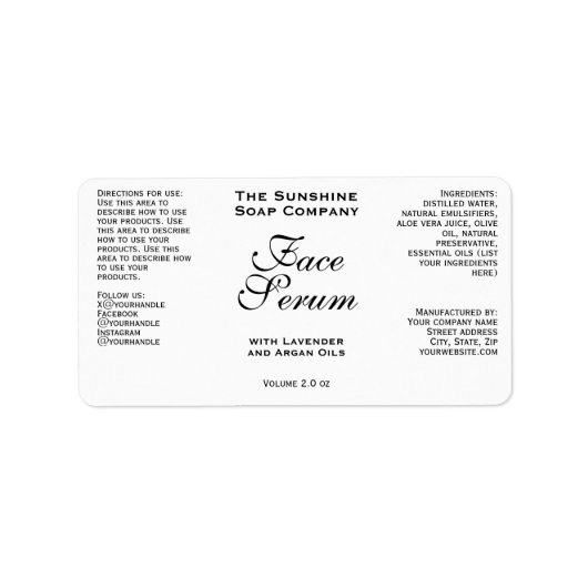 White Classic Face Serum Dropper Bottle Label (Voorkant)