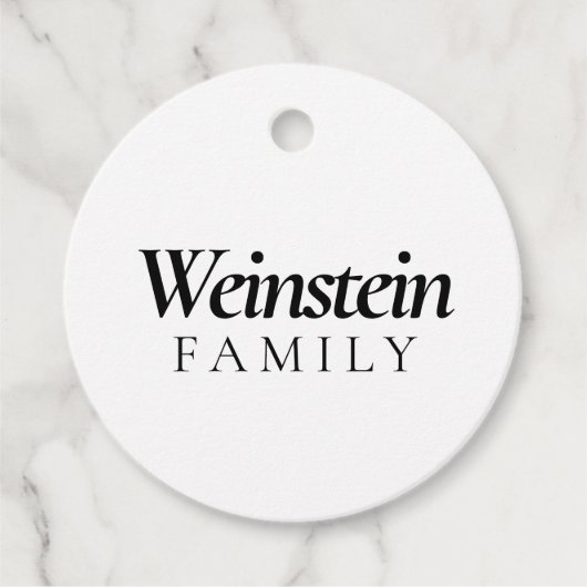 White Classic Family Name Purim Bedankjes Labels (Voorkant)
