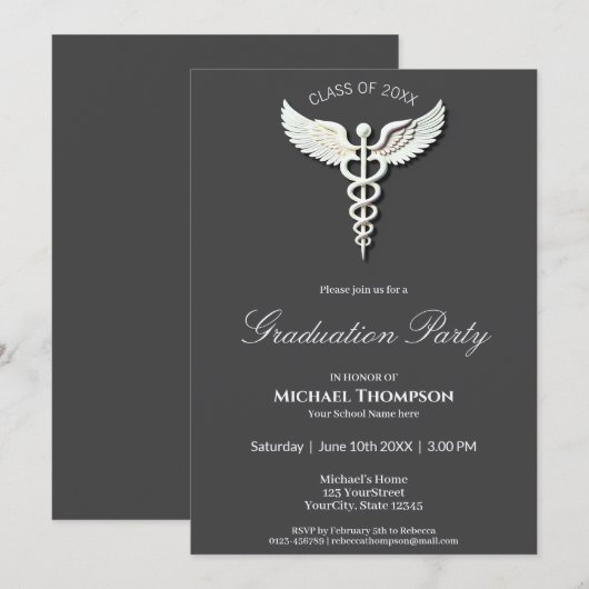 White Clean Caduceus medisch Afstuderen Kaart (Voorkant / Achterkant)