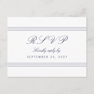 White Clean Navy Blue Lines Response RSVP Briefkaa Uitnodiging Briefkaart