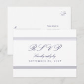 White Clean Navy Blue Lines Response RSVP Briefkaa Uitnodiging Briefkaart (Voorkant / Achterkant)