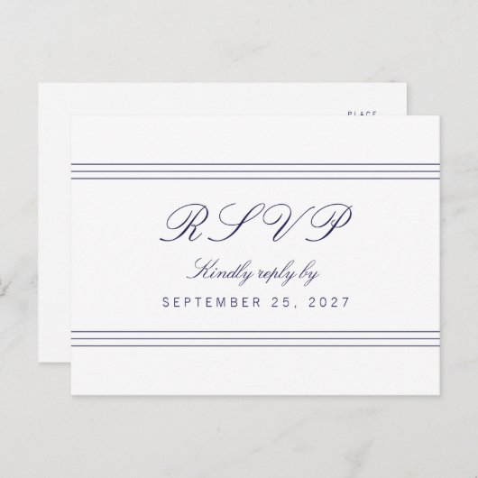 White Clean Navy Blue Lines Response RSVP Briefkaa Uitnodiging Briefkaart (Voorkant / Achterkant)