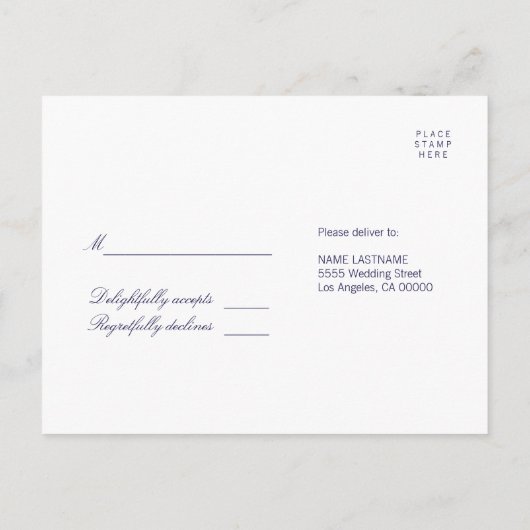 White Clean Navy Blue Lines Response RSVP Briefkaa Uitnodiging Briefkaart (Achterkant)