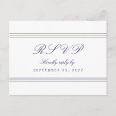 White Clean Navy Blue Lines Response RSVP Briefkaa Uitnodiging Briefkaart (Voorkant)