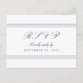 White Clean Navy Blue Lines Response RSVP Briefkaa Uitnodiging Briefkaart