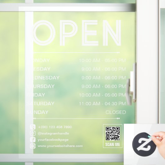 White Clean Praktische Openingstijden QR Code Raamsticker (Huis)