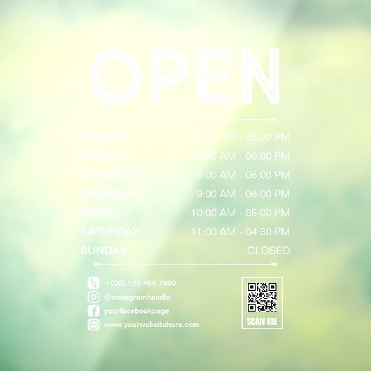 White Clean Praktische Openingstijden QR Code Raamsticker (Vel 3)