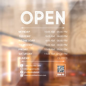 White Clean Praktische Openingstijden QR Code Raamsticker (Vel 2)