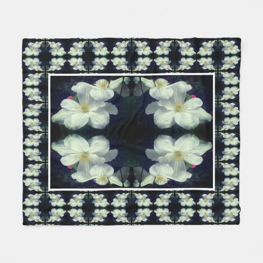 White Clematis Flower Pair Abstract Floral Pattern Fleece Deken (Voorkant (Horizontaal))