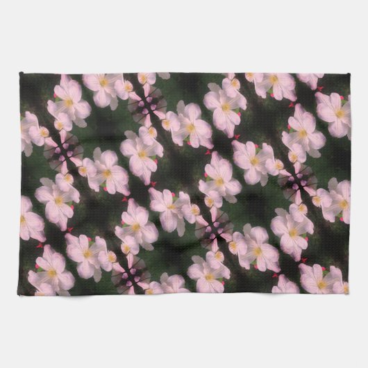 White Clematis Flower Pair Abstract Floral Pattern Theedoek (Horizontaal)