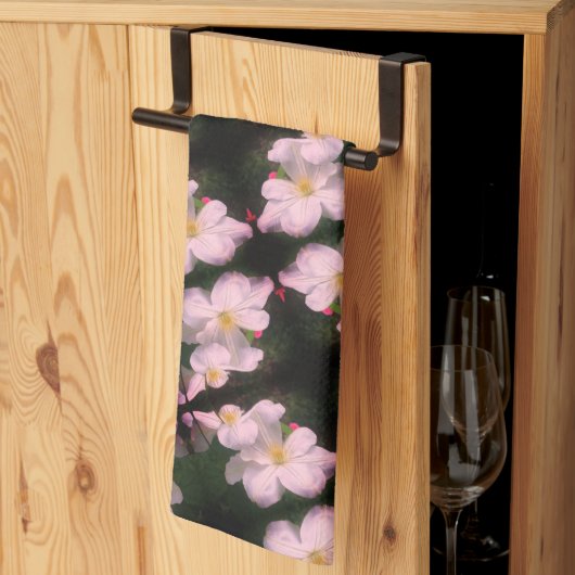 White Clematis Flower Pair Abstract Floral Pattern Theedoek (Derde Gevouwen)