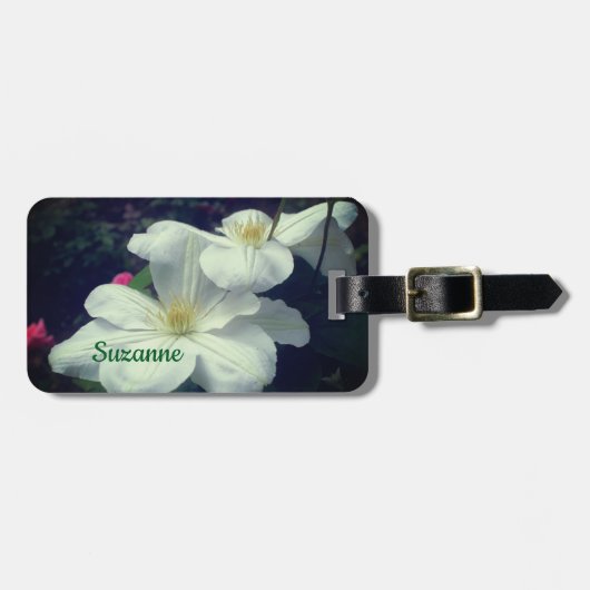 White Clematis Flower Pair Personalized Bagagelabel (Voorkant horizontaal)