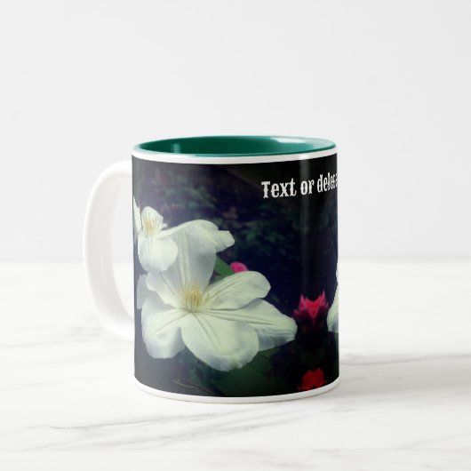 White Clematis Flower Pair Personalized Tweekleurige Koffiemok (Voorkant links)
