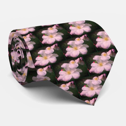 White Clematis Flower Pair Stropdas (Opgerold)