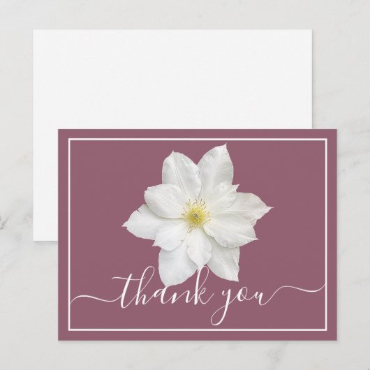 White Clematis Flower Plum Background Bedankt Briefkaart (Voorkant / Achterkant)
