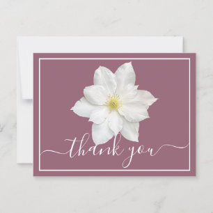 White Clematis Flower Plum Background Bedankt Briefkaart