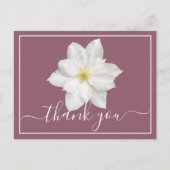 White Clematis Flower Plum Background Bedankt Briefkaart (Voorkant)