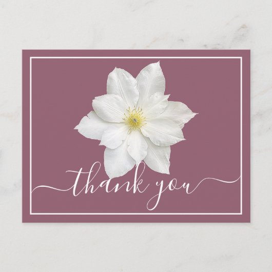 White Clematis Flower Plum Background Bedankt Briefkaart (Voorkant)