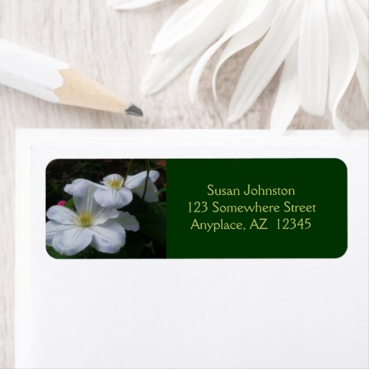 White Clematis Pair Flower Address Label (Insitu)