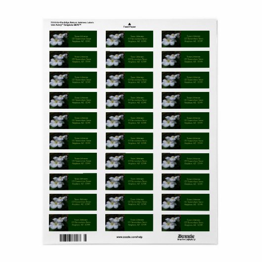 White Clematis Pair Flower Address Label (Full Sheet)