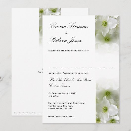 White Clematis - Uitnodiging voor een civiel partn (Voorkant / Achterkant)