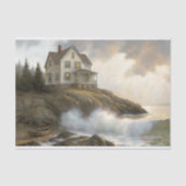 White Cliffside House At Sea Decoupage Tissuepapier (Voorkant)