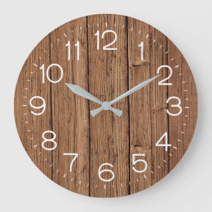 White Clock Dial on Oak Wood Grote Klok