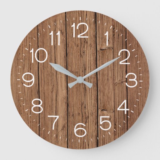 White Clock Dial on Oak Wood Grote Klok (Voorkant)