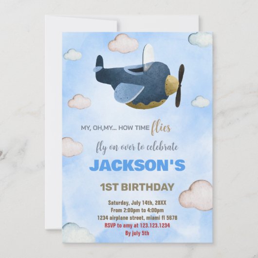 White Cloud Vliegtuig Verjaardag Uitnodigingen (Voorkant)