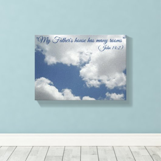 White Clouds Heaven Beauful Bible Verse Canvas Afdruk (Insitu (Houten vloer))
